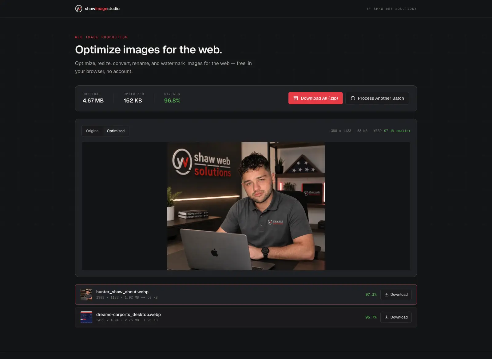 Shaw Image Studio application screenshot